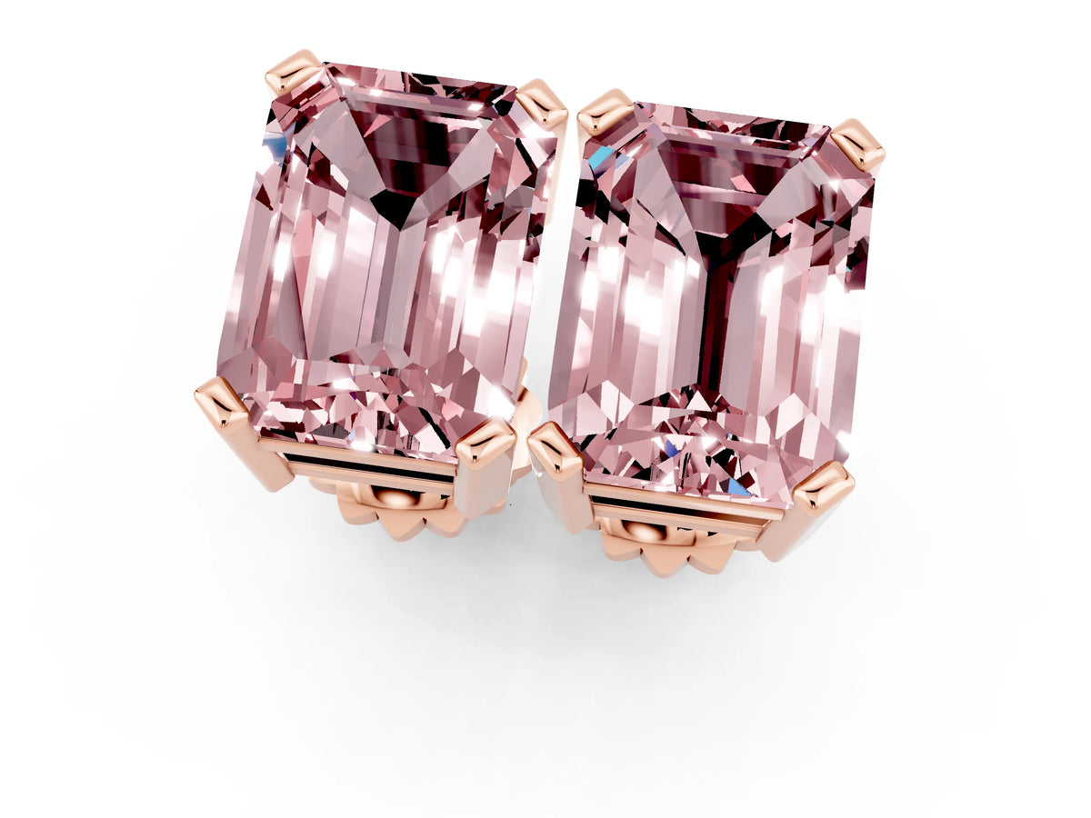 Emerald Cut Morganite Stud Earrings in Rose gold with Basket Setting_1