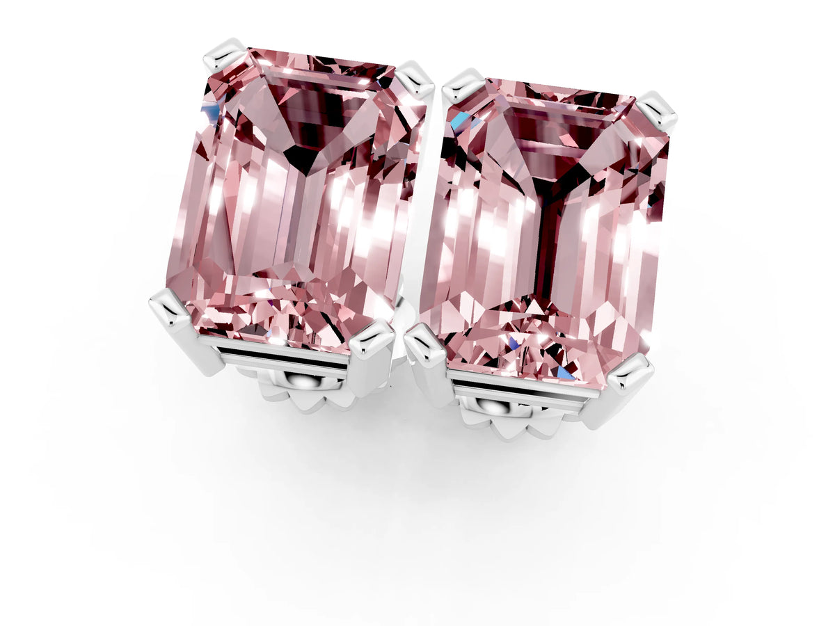 Emerald Cut Morganite Stud Earrings in White gold with Basket Setting_1