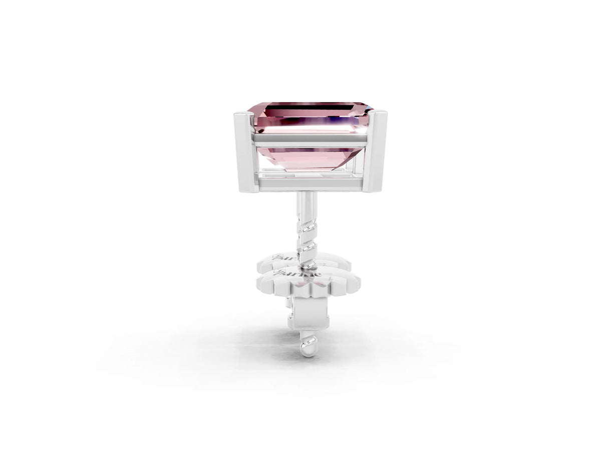Emerald Cut Morganite Stud Earrings in White gold with Basket Setting_2