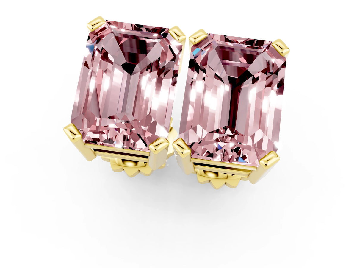 Emerald Cut Morganite Stud Earrings in Yellow gold with Basket Setting_1