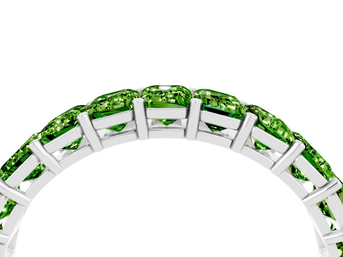 Emerald Cut Peridot Eternity Band in Platinum with Aligned Shared Prong Setting_4