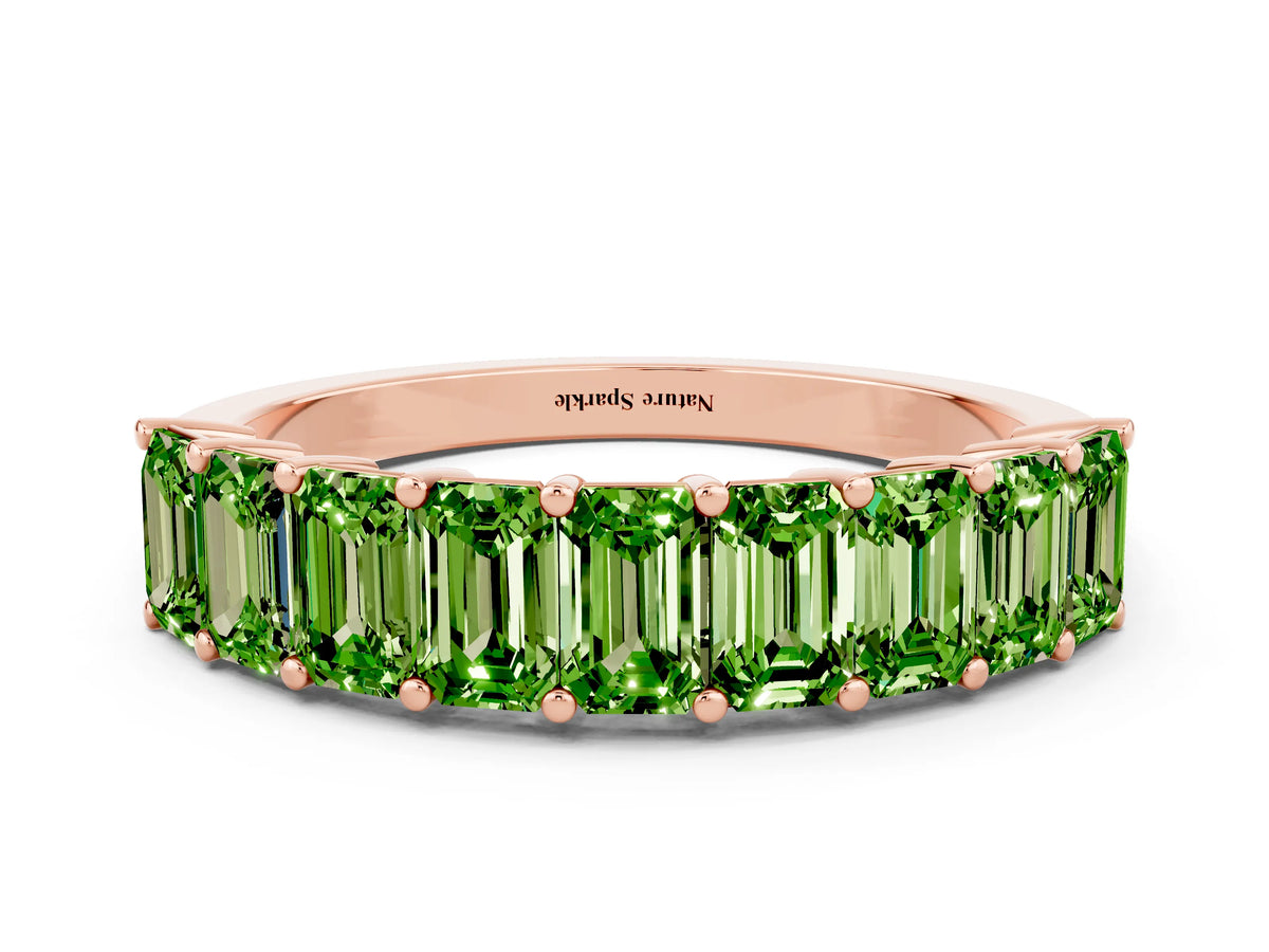 Emerald Cut Peridot Eternity Band in Rose gold with Prong Setting