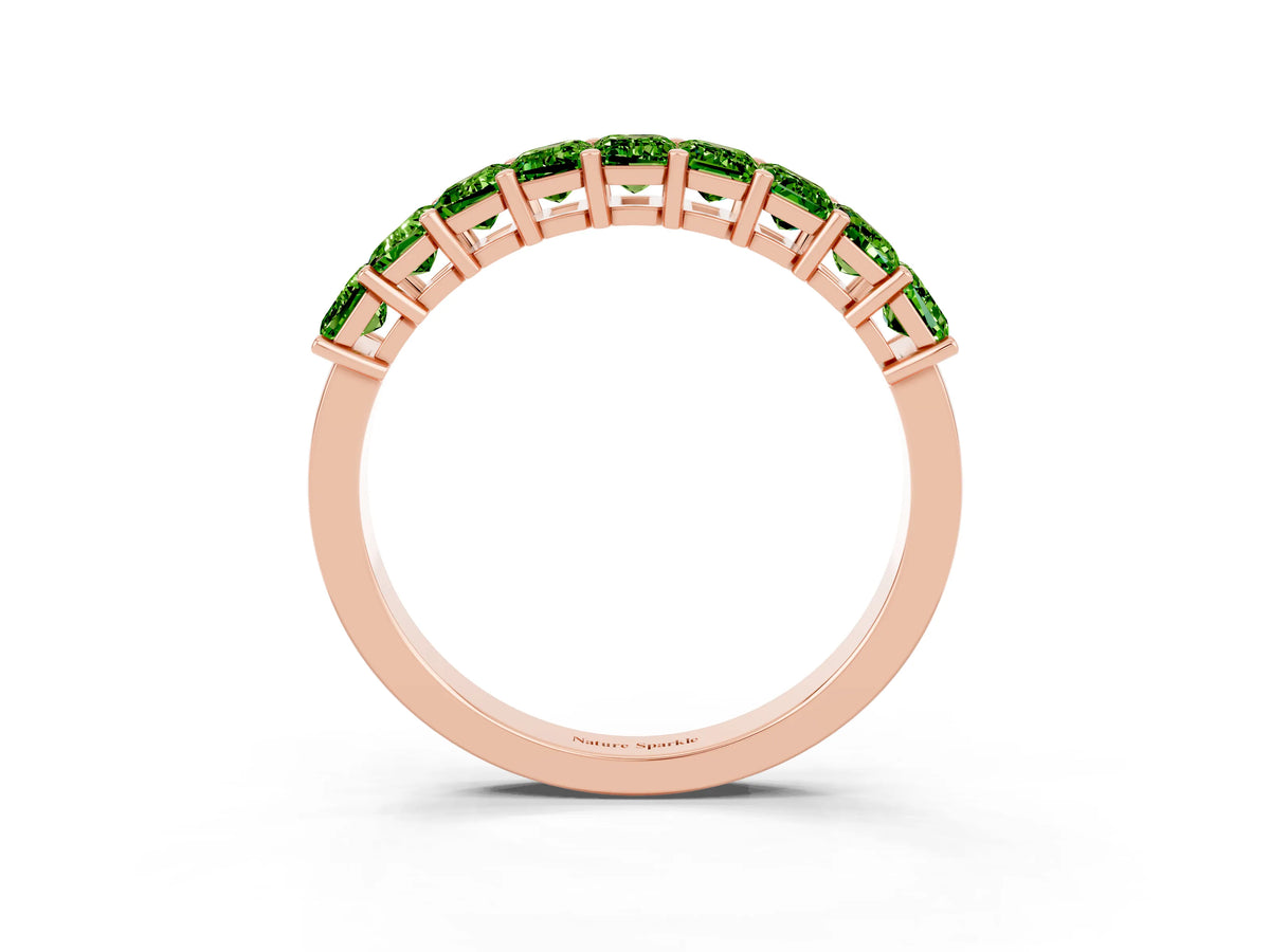 Emerald Cut Peridot Eternity Band in Rose gold with Prong Setting_3