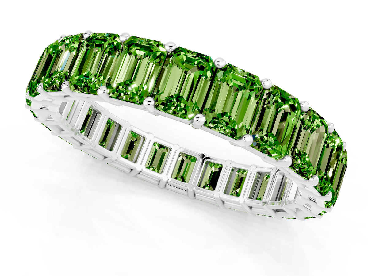 Emerald Cut Peridot Eternity Band in Silver with Aligned Shared Prong Setting_1