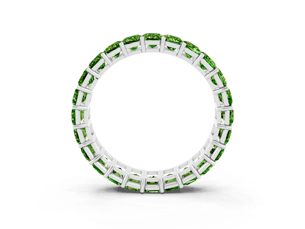 Emerald Cut Peridot Eternity Band in Silver with Aligned Shared Prong Setting_3