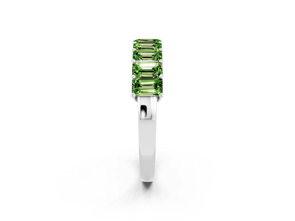 Emerald Cut Peridot Eternity Band in White gold with Prong Setting_2