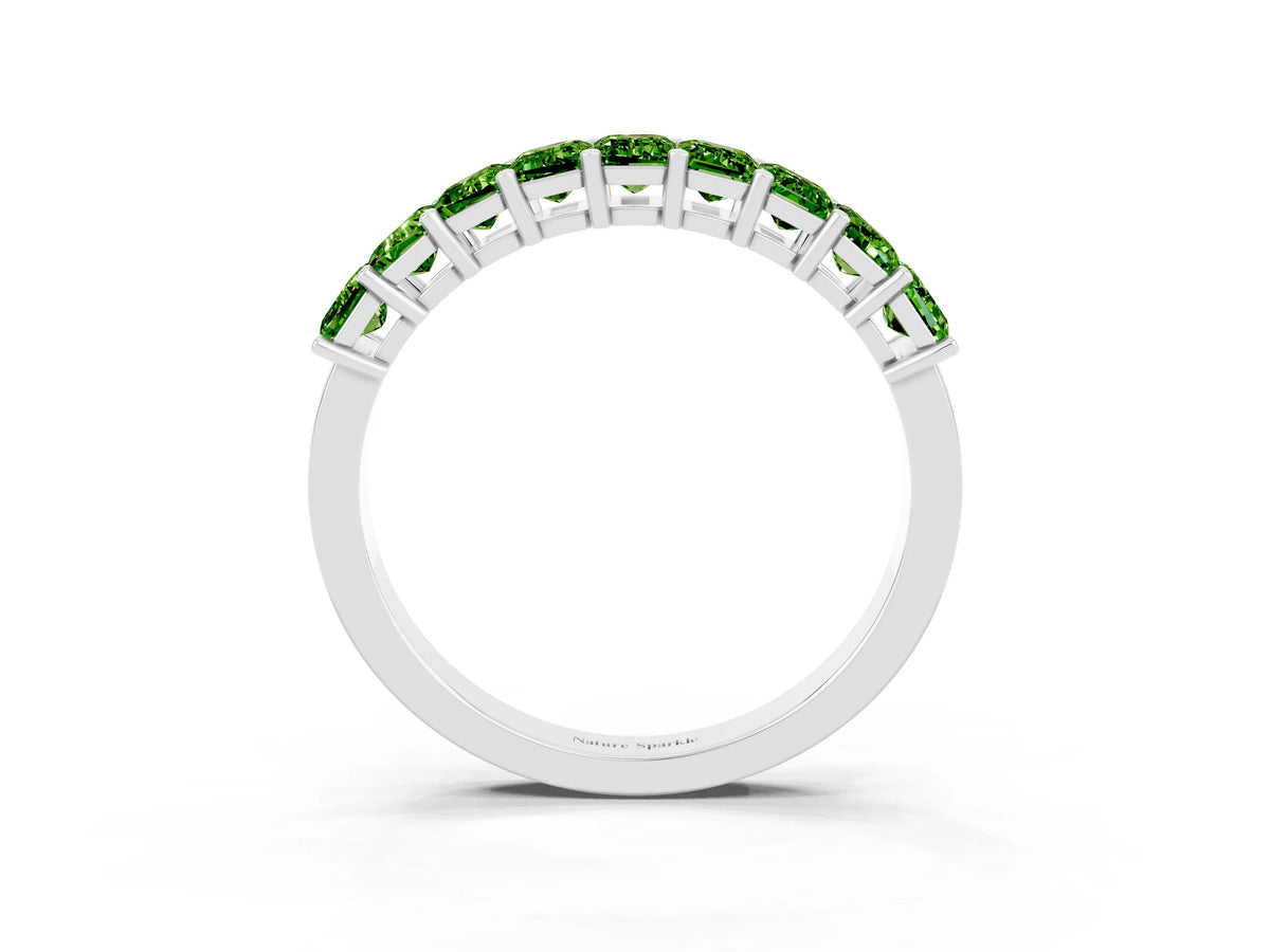 Emerald Cut Peridot Eternity Band in White gold with Prong Setting_3