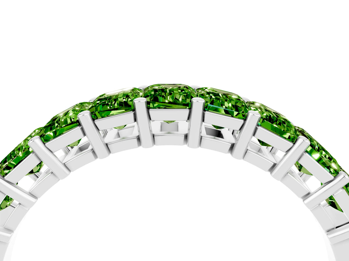 Emerald Cut Peridot Eternity Band in White gold with Prong Setting_4