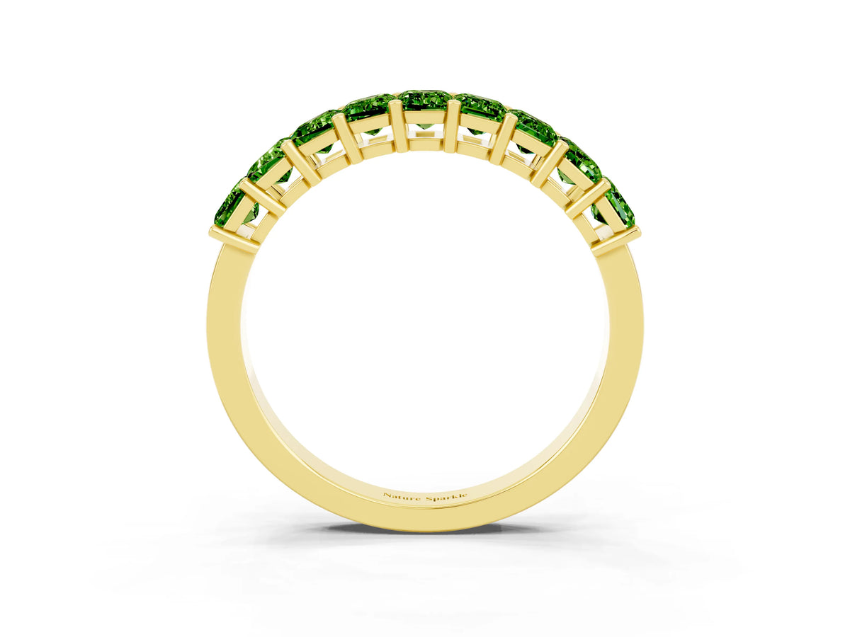 Emerald Cut Peridot Eternity Band in Yellow gold with Prong Setting_3