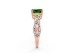 Emerald Cut Peridot Solitaire Ring in Rose gold with Interwoven Pavé Band and Prong Setting_2