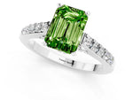 Emerald Cut Peridot Solitaire Ring in Silver with Crossover Gallery and Round Pavé Band_1