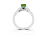 Emerald Cut Peridot Solitaire Ring in Silver with Crossover Gallery and Round Pavé Band_3