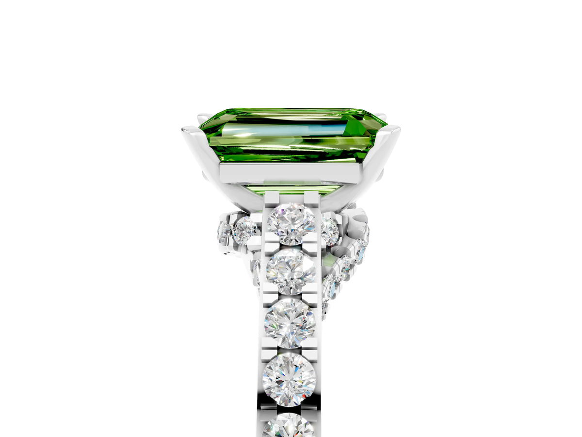 Emerald Cut Peridot Solitaire Ring in Silver with Crossover Gallery and Round Pavé Band_5