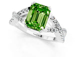 Emerald Cut Peridot Solitaire Ring in Silver with Interwoven Pavé Band and Prong Setting_7