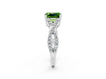Emerald Cut Peridot Solitaire Ring in White gold with Interwoven Pavé Band and Prong Setting_2