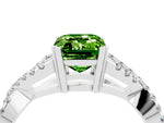 Emerald Cut Peridot Solitaire Ring in White gold with Interwoven Pavé Band and Prong Setting_4