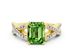 Emerald Cut Peridot Solitaire Ring in Yellow gold with Interwoven Pavé Band and Prong Setting
