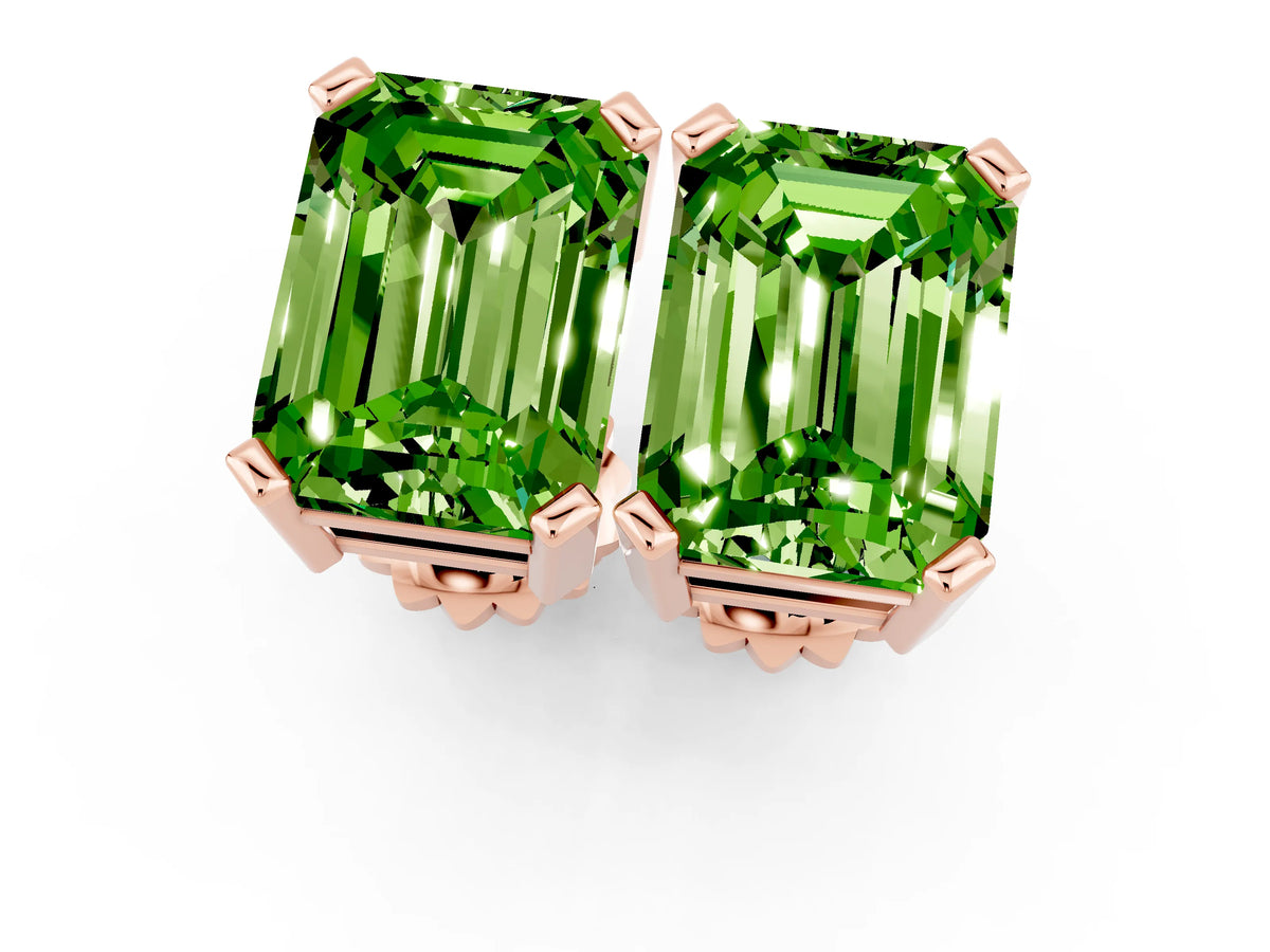 Emerald Cut Peridot Stud Earrings in Rose gold with Basket Setting_1