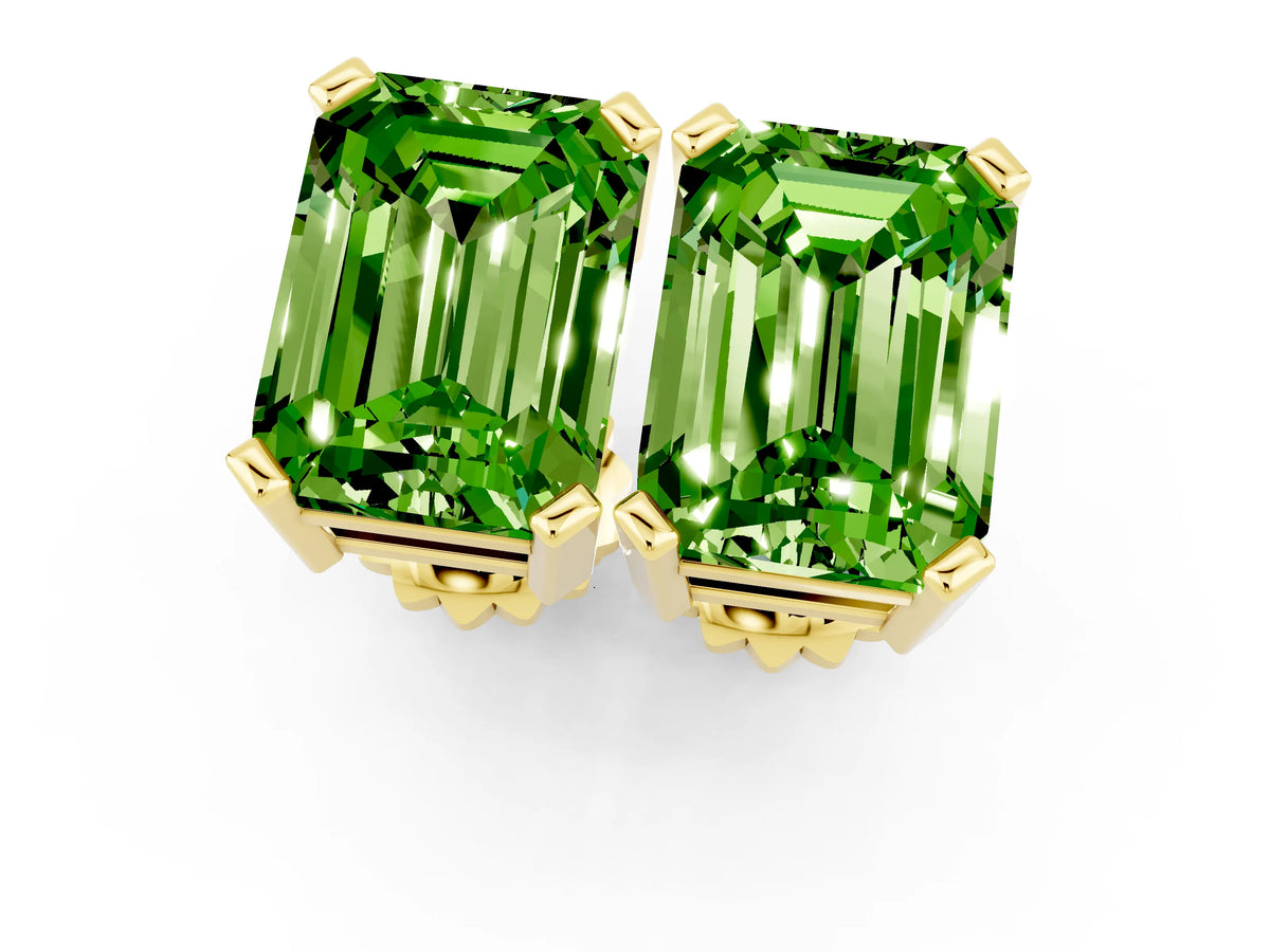 Emerald Cut Peridot Stud Earrings in Yellow gold with Basket Setting_1
