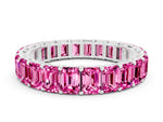 Emerald Cut Pink Sapphire Eternity Band in Platinum with Aligned Shared Prong Setting
