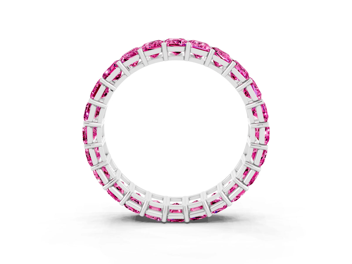 Emerald Cut Pink Sapphire Eternity Band in Platinum with Aligned Shared Prong Setting_3