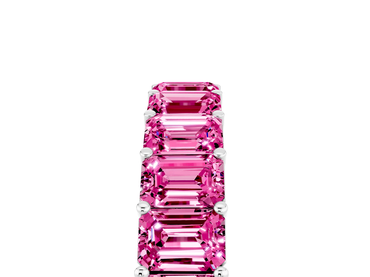 Emerald Cut Pink Sapphire Eternity Band in Platinum with Aligned Shared Prong Setting_5