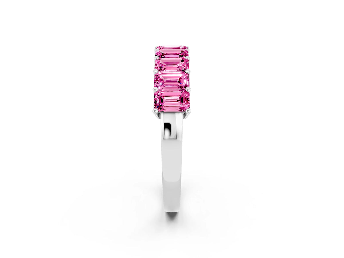Emerald Cut Pink Sapphire Eternity Band in Platinum with Prong Setting_2