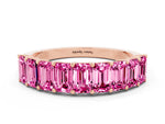 Emerald Cut Pink Sapphire Eternity Band in Rose gold with Prong Setting