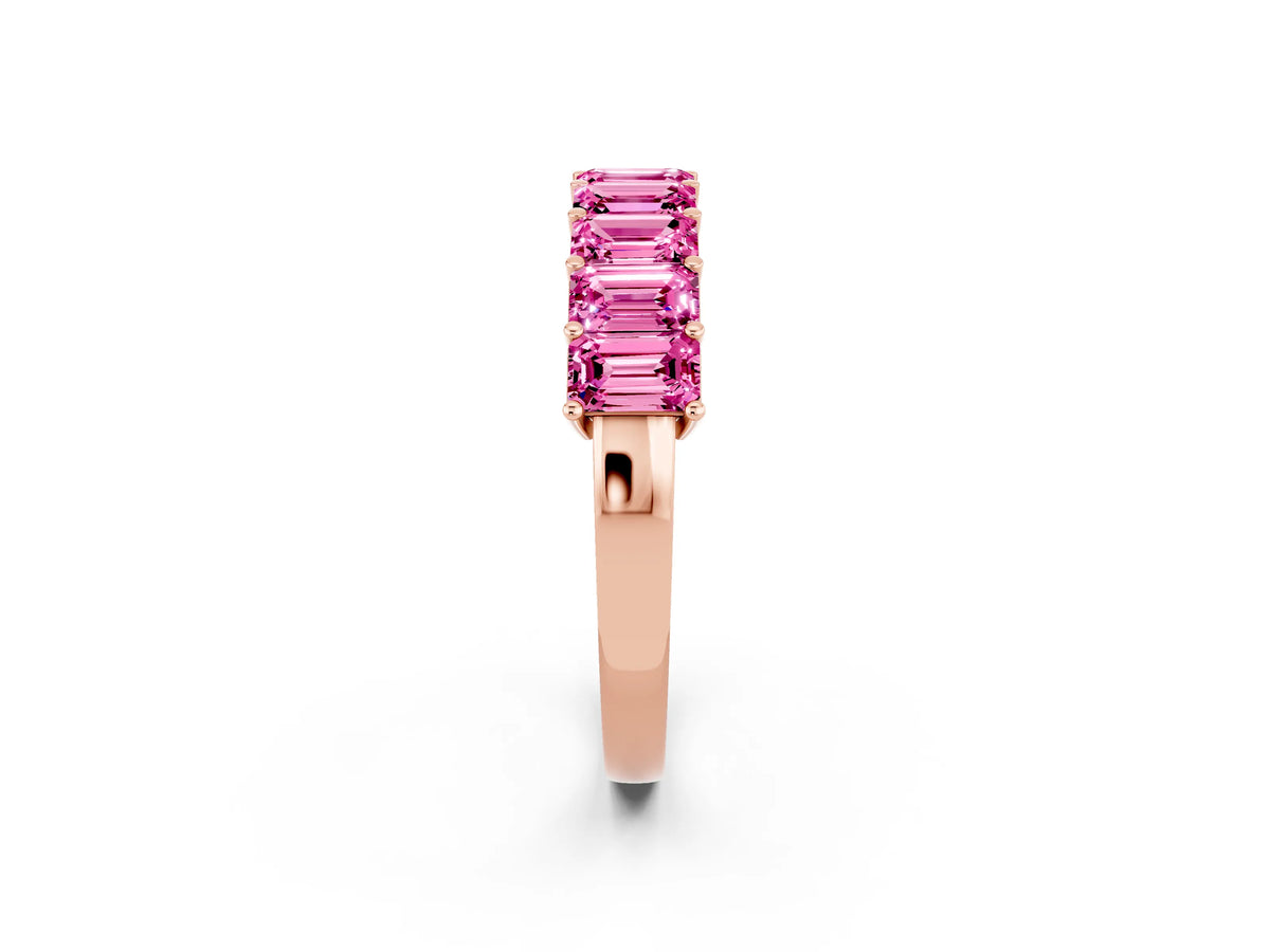 Emerald Cut Pink Sapphire Eternity Band in Rose gold with Prong Setting_2
