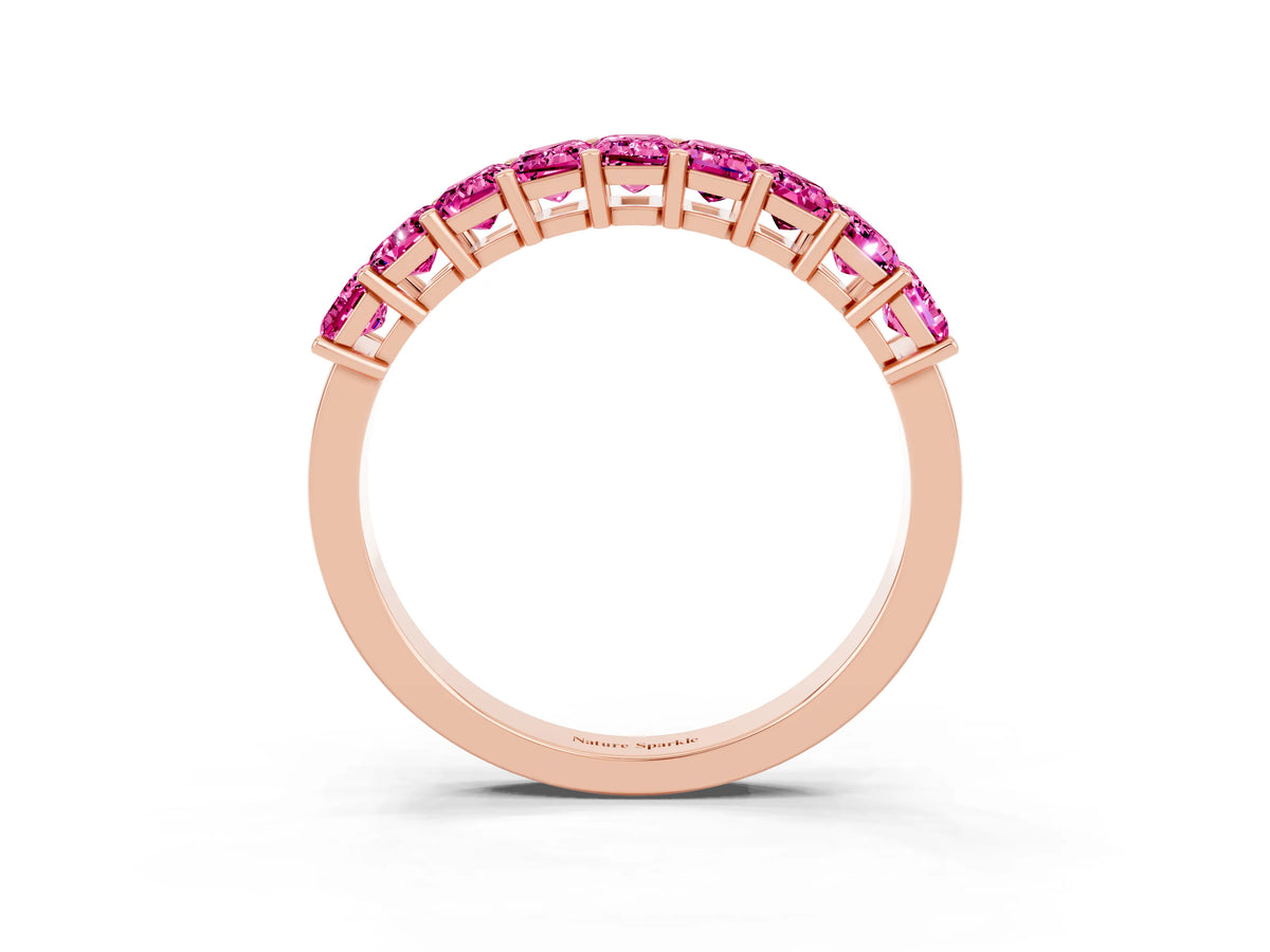 Emerald Cut Pink Sapphire Eternity Band in Rose gold with Prong Setting_3