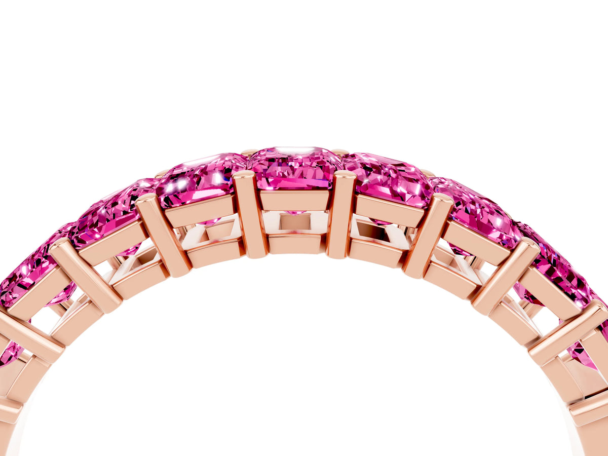 Emerald Cut Pink Sapphire Eternity Band in Rose gold with Prong Setting_4