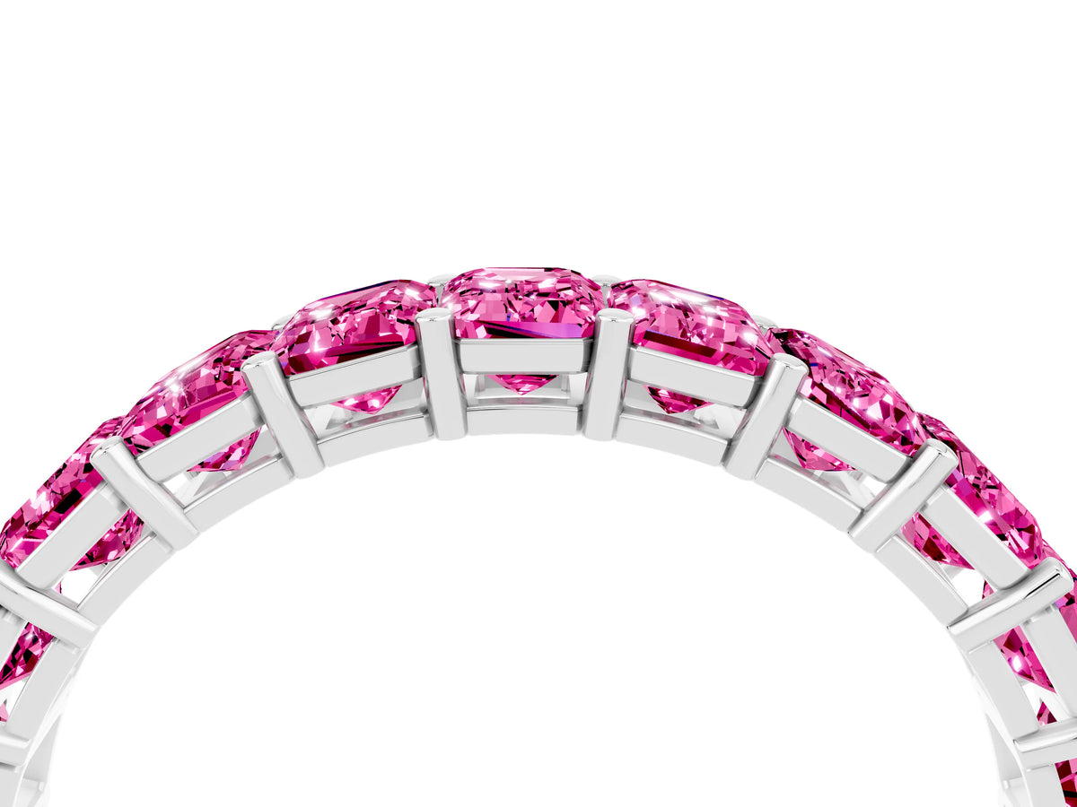 Emerald Cut Pink Sapphire Eternity Band in Silver with Aligned Shared Prong Setting_4