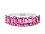 Emerald Cut Pink Sapphire Eternity Band in Silver with Prong Setting