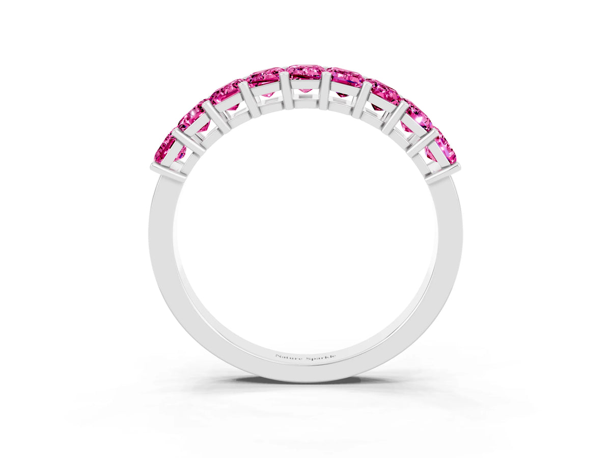 Emerald Cut Pink Sapphire Eternity Band in Silver with Prong Setting_3