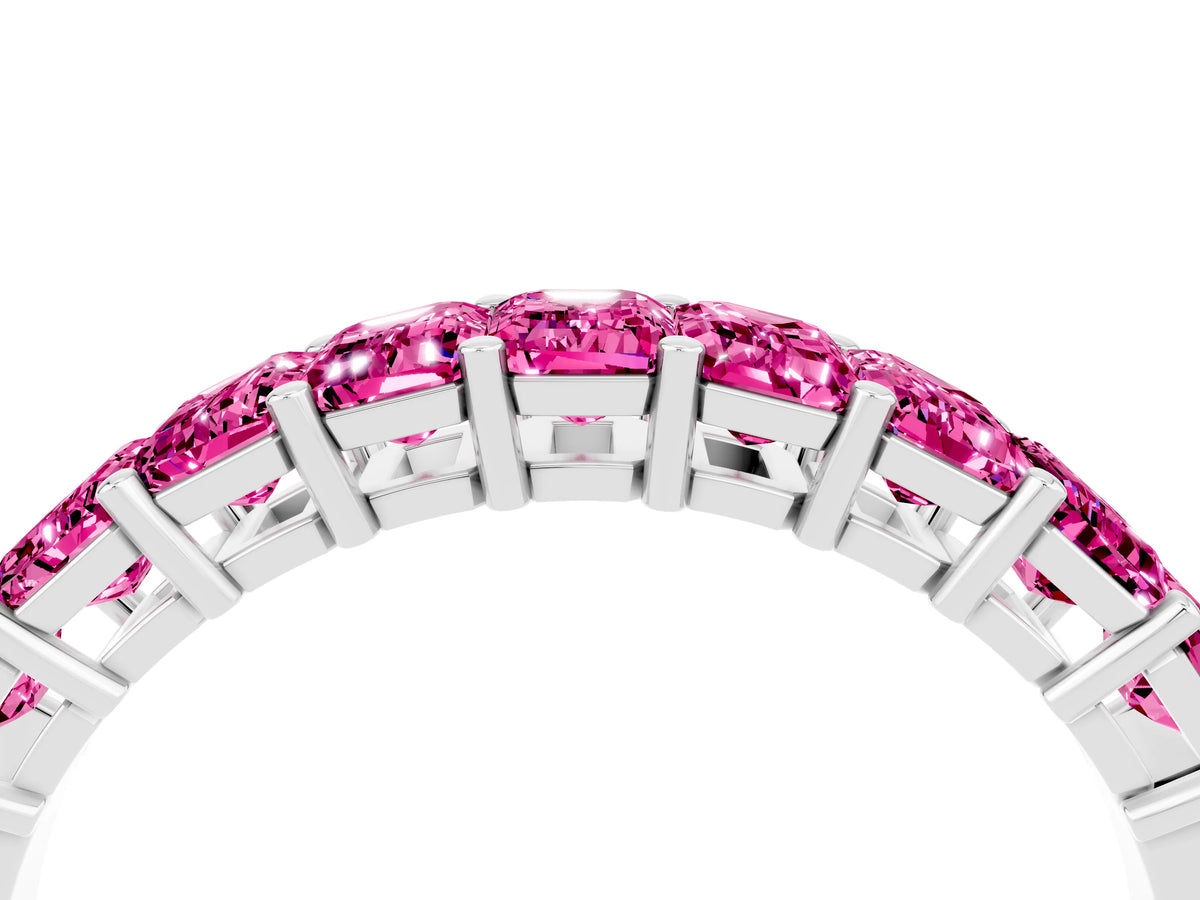 Emerald Cut Pink Sapphire Eternity Band in Silver with Prong Setting_4