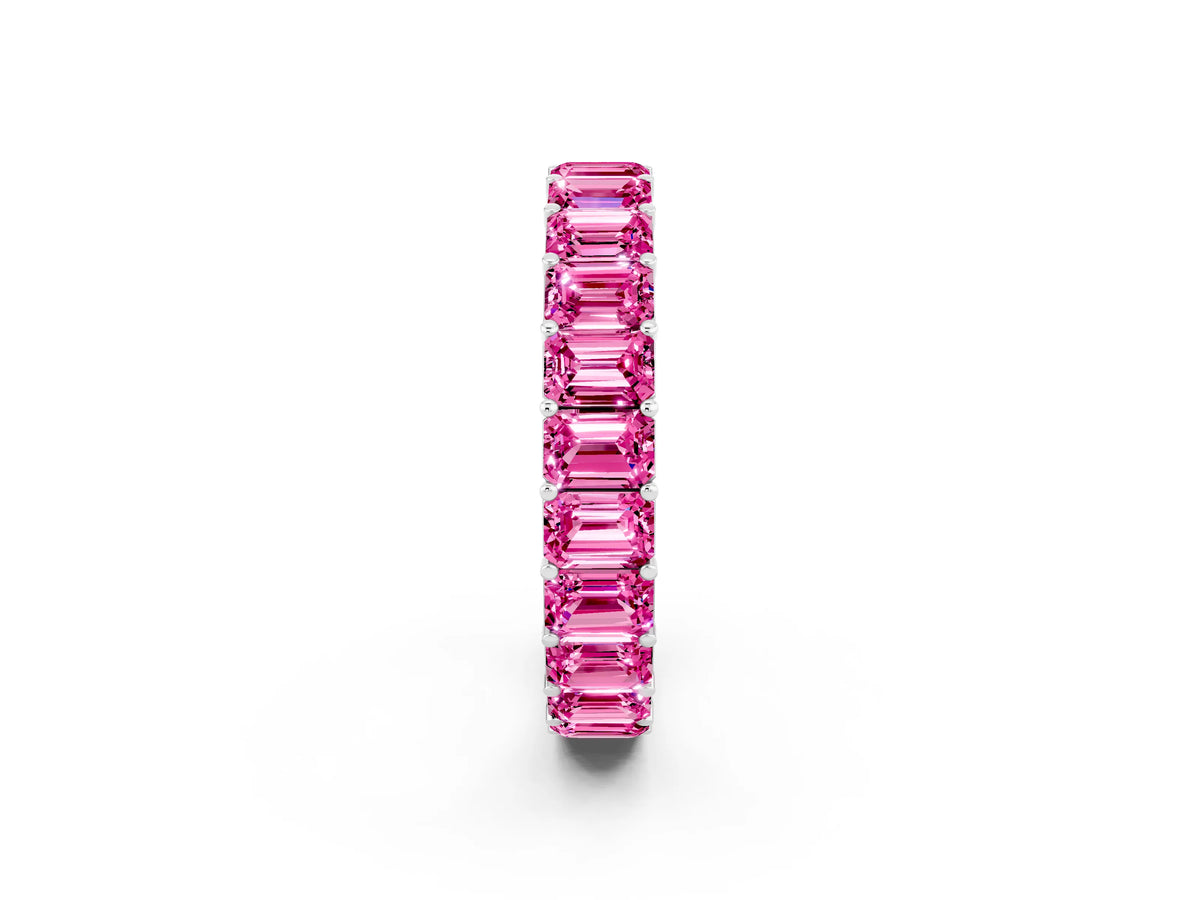 Emerald Cut Pink Sapphire Eternity Band in White gold with Aligned Shared Prong Setting_2