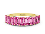 Emerald Cut Pink Sapphire Eternity Band in Yellow gold with Prong Setting