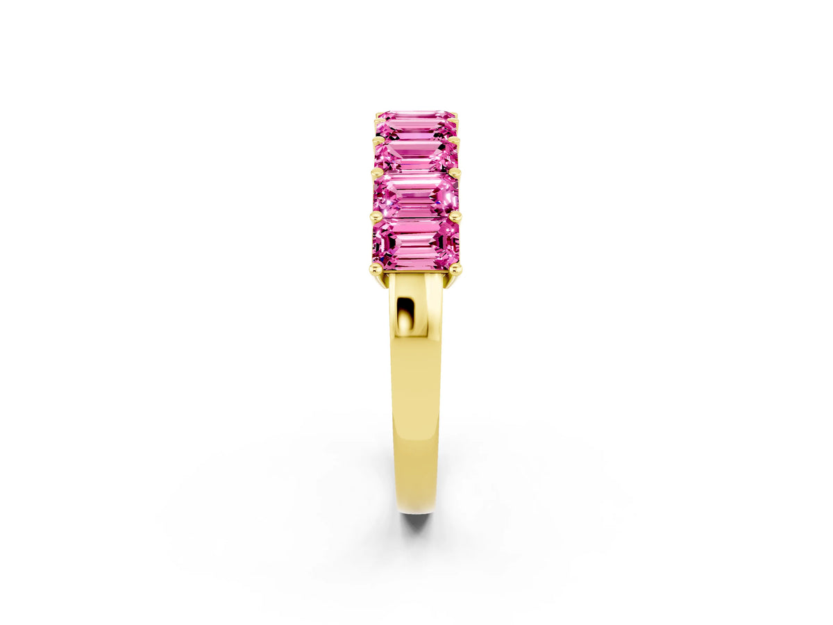 Emerald Cut Pink Sapphire Eternity Band in Yellow gold with Prong Setting_2