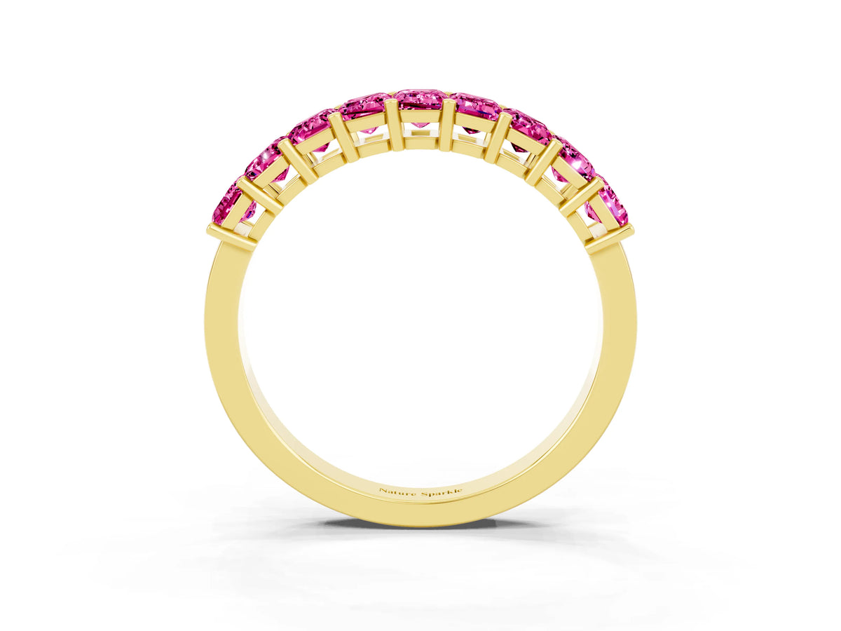 Emerald Cut Pink Sapphire Eternity Band in Yellow gold with Prong Setting_3