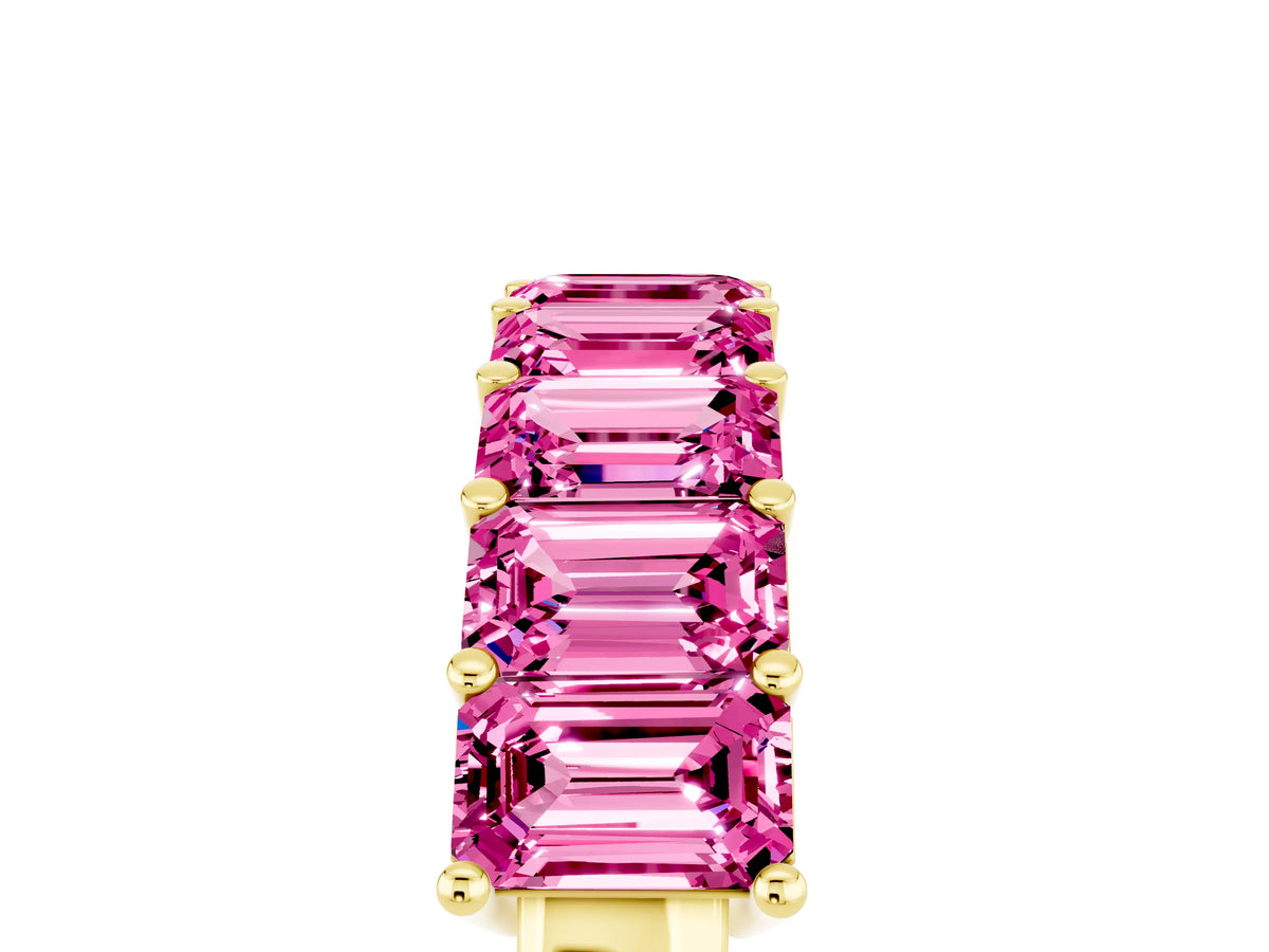 Emerald Cut Pink Sapphire Eternity Band in Yellow gold with Prong Setting_5