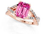 Emerald Cut Pink Sapphire Solitaire Ring in Rose gold with Interwoven Pavé Band and Prong Setting_1