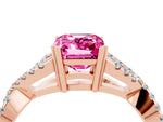 Emerald Cut Pink Sapphire Solitaire Ring in Rose gold with Interwoven Pavé Band and Prong Setting_4
