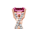 Emerald Cut Pink Sapphire Solitaire Ring in Rose gold with Interwoven Pavé Band and Prong Setting_5