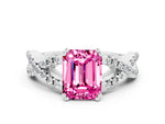 Emerald Cut Pink Sapphire Solitaire Ring in Silver with Interwoven Pavé Band and Prong Setting_6
