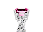 Emerald Cut Pink Sapphire Solitaire Ring in White gold with Interwoven Pavé Band and Prong Setting_5