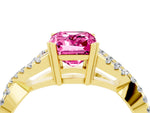 Emerald Cut Pink Sapphire Solitaire Ring in Yellow gold with Interwoven Pavé Band and Prong Setting_4