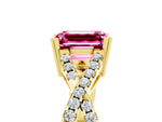 Emerald Cut Pink Sapphire Solitaire Ring in Yellow gold with Interwoven Pavé Band and Prong Setting_5