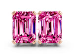 Emerald Cut Pink Sapphire Stud Earrings in Rose gold with Basket Setting