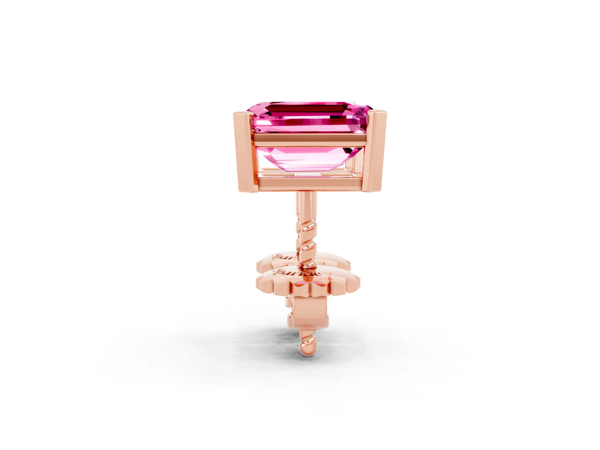 Emerald Cut Pink Sapphire Stud Earrings in Rose gold with Basket Setting_2