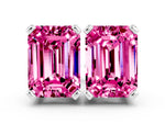 Emerald Cut Pink Sapphire Stud Earrings in White gold with Basket Setting